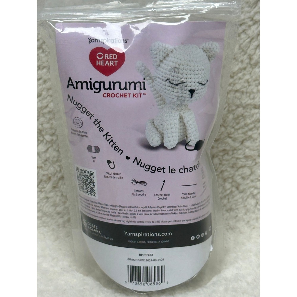 Red Heart Amigurumi Crochet Kit Nugget the Kitten White Cat RHPP786